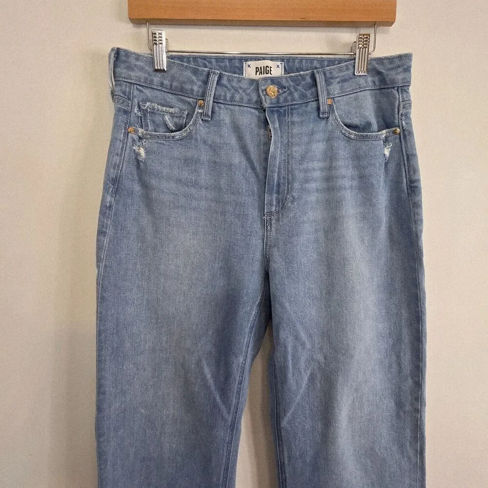 Paige Leenah High Rise Distressed Wide Leg Cotton Stretch Ankle Jean Size 29 - Picture 4 of 11